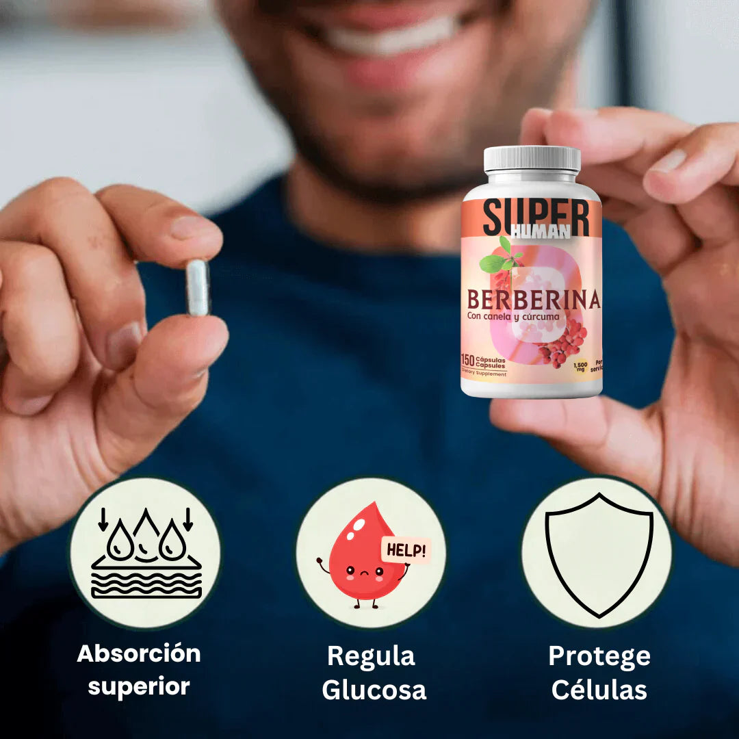 Berberina 150 Cápsulas- Cápsulas de Equilibrio de la Glucosa y Prevención Diabética con Canela y Cúrcuma + Envio Gratis